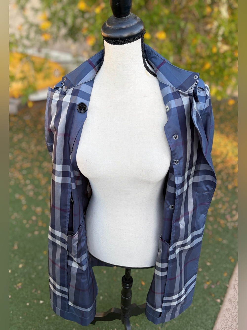 Burberry London Blue Plaid Short Lightweight Trenchcoat Jacket Med/US8/UK10 EUC - Picture 7 of 17